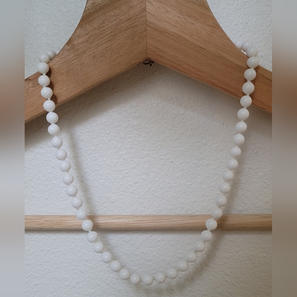 Monet Vintage 16" White Knotted Glass Bead Necklace